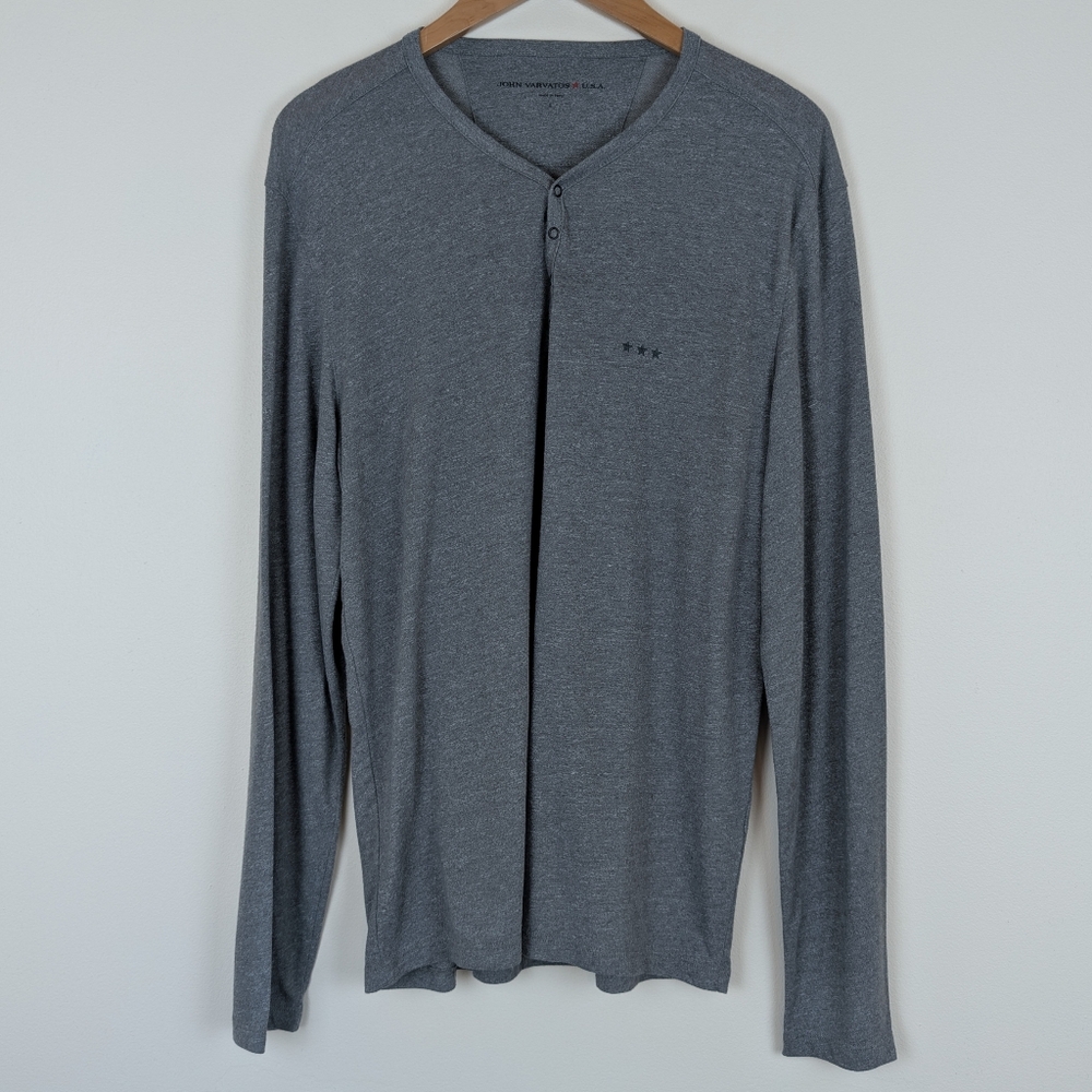 John Varvatos Star USA Long Sleeve Four Snap Melange Henley Shirt